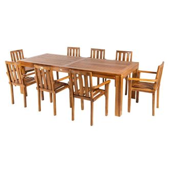ED&Egrave;N JARD&Iacute; Conjunto de 8 sillones apilables de jard&iacute;n y mesa de teca de 240 cm