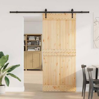 Berkfield Home Sliding Door with Hardware Set 90x210 cm Solid Wood Pine in Tan