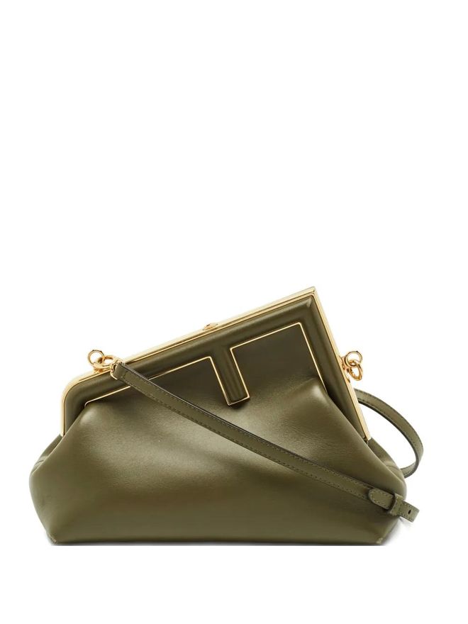 2021 small First leather clasp clutch bag - Green