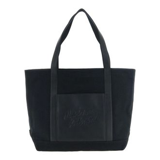 Maison Kitsun&eacute; Grote canvas & leren tote tas - Heren - Tassen - Zwart - Maat: ONE Size Katoen