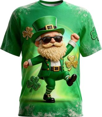 Generic Mens St Patricks Day T-Shirt Irish Lucky Shamrocks Happy Funny Saint Print Top for Men UK Cute Clovers Novelty Casual Crew Neck Short Sleeve Tops Ugly
