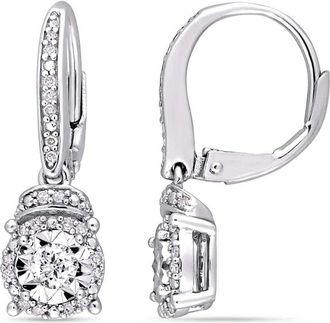 Amour 1/3 CT TW Diamond Leverback Earrings In Sterling Silver