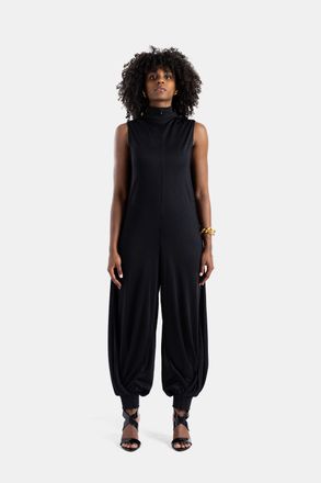 Alaia Womens Draped High-Neck Black Jumpsuit Jumpsuits Dress