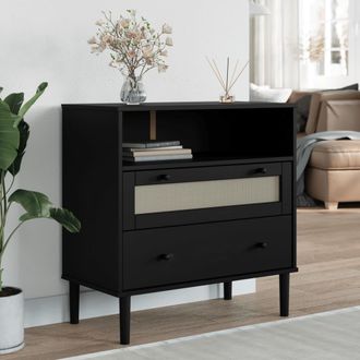 vidaXL Vidaxl - Aparador Senja Aspecto De Rat&aacute;n Madera Pino Negro 80x40x80 Cm