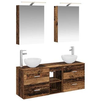 vidaXL Juego De Muebles De Ba&ntilde;o 5 Uds. Madera Envejecida Vidaxl