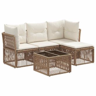 vidaXL Conjunto De Sof&aacute;s De Jard&iacute;n 5 Pcs Beige Rat&aacute;n Sint&eacute;tico Vidaxl
