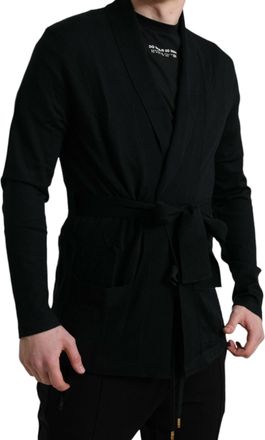 Dolce & Gabbana Mens Black Cashmere Long Sleeves Belted Wrap Robe Nylon Clothing