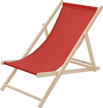 ECD Germany Ecd Germany - Silla De Playa Madera De Pino 3 Posiciones De Reclinaci&oacute;n Plegable Tumbona Tradicional De Sol Para Jard&iacute;n O Balc&oacute;n Rojo Impermeable Hast