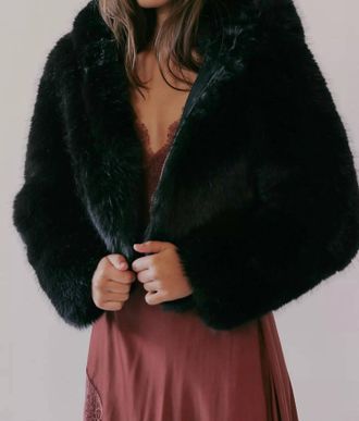 Free People Louder Please Hooded Faux Fur Jacket In Black