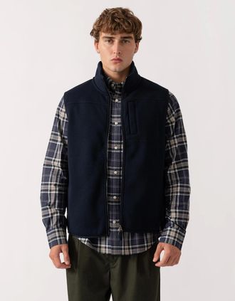 GANT Mens GANT Mens Zipped Fleece Vest - 433 Evening Blue - Navy - Size: 38/Regular