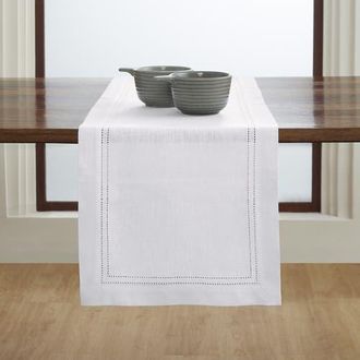 Solino Home Linen Table Runner for Dining Table, Holiday and Everyday Table Decor - Linen Double Hemstitch in White at Nordstrom, Size Xx-Small