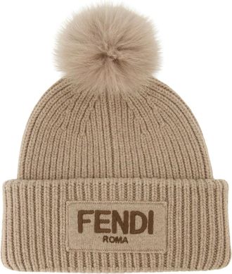 Fendi Beanies, female, Brown, Size: S/M Pompon Beanie