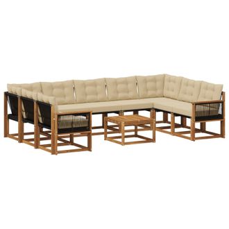 vidaXL Conjunto De Sof&aacute;s De Exterior Con Coj&iacute;n 10 Pcs Natural Y Beige Vidaxl