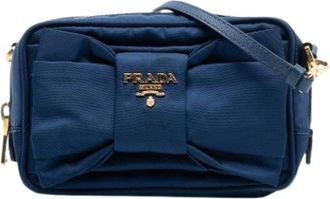 Prada Pre-owned Cross Body Bags, female, Blue, Size: ONE SIZE Pre-owned Nylon Bow Crossbody Bag