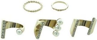 Olivia Welles Imitation Cassia Pearl & Crystal Ring Set in Gold /Cream at Nordstrom Rack