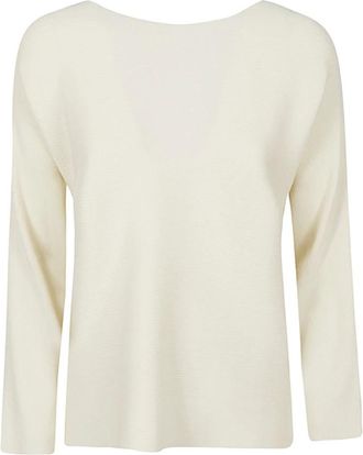 Liviana Conti Geribbelde Viscose Trui - Dames - Ronde hals truien - Beige - M - Truien & Vesten
