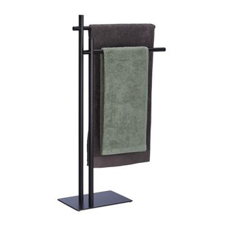 Relaxdays Portatoallas De Pie Met&aacute;lico, Toallero Con 2 Barras, 87,5 X 51 X 20 Cm, Acero, Gal&aacute;n De Noche Para Ba&ntilde;o, Negro - Relaxdays