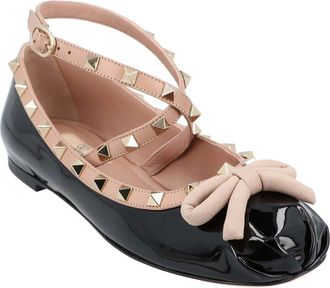 Valentino Womens Leather Rockstud Ballerina Flat (Authentic Pre-Loved)