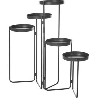 Beliani Soporte Para Macetas De 5 Niveles De Interior Exterior Redonda De Metal Negro Nanten