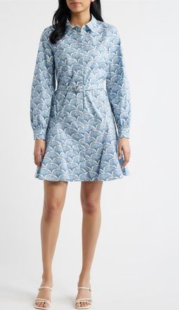 CeCe by Cynthia Steffe Fan Print Belted Button-Up Shirtdress in Ivory Multi at Nordstrom, Size X-Large