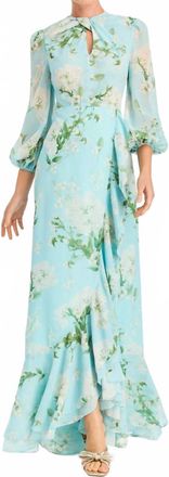 Mestiza New York Ophelia Chiffon Gown In Blue Botanica