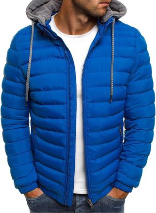 Generic Mens Puffer Jacket Water Resistant Hooded Insulated Quilted Jackets Winter Lightweight Cotton Padded Coat For Cold Weather With Pockets Drawstring Blu