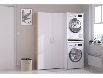 Vente-Unique Washing Machine & Tumble Dryer Cabinet With Double Door Storage in Light Oak