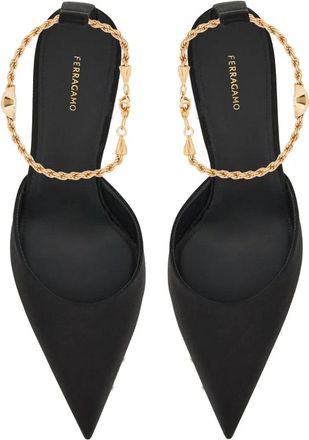 Ferragamo Cable-Link Chain Satin-Finish Pump - Black