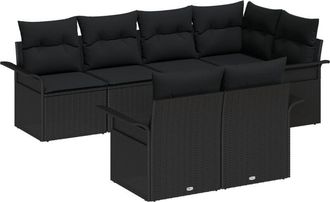 vidaXL Garden Sofa Set with Cushion 7 pcs Black Poly rattan Vidaxl