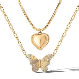 Jessica Simpson Butterfly and Heart Layered Necklace in Gold at Nordstrom