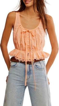 Free People Alana Lace Trim Peplum Top in Spring Melon at Nordstrom Rack, Size X-Small