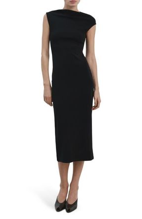 Mango Asymmetric Midi Sheath Dress in Black at Nordstrom, Size 4
