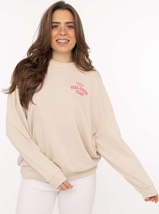 Zwillingsherz Sweatshirt ZWILLINGSHERZ Feel Good Club, Damen, Gr. L/XL, beige, Sweatware, Obermaterial: 60% Baumwolle, 40% Polyester, unifarben, h&uuml;ftbedeckend, Rund