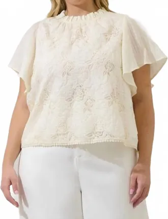 Sugarlips Rosie Embroidered Flutter Sleeve Top - Plus In Ivory