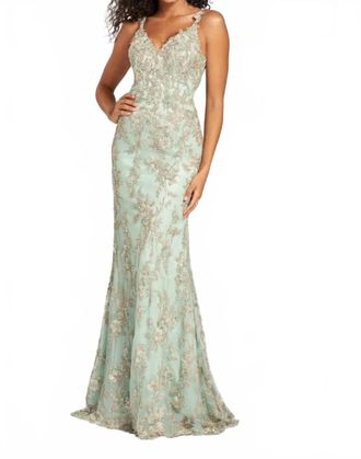 Mon Cheri Tulle Lace Gown In Ivy
