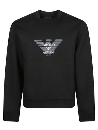 Emporio Armani Black Cropped Blurred Logo Cotton Sweatshirt