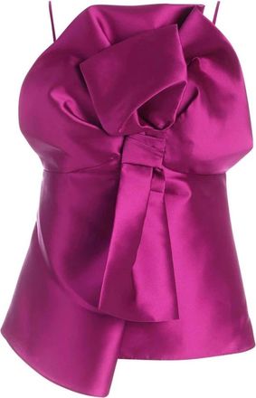 Alberta Ferretti Fuchsia Zijden Mix Maxi Boog Top - Dames - Tops zonder mouwen - Roze - L - Polyester - Tops