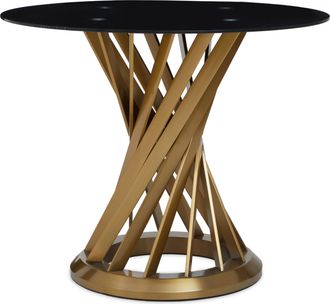 Premier Housewares Black Glass and Gold Hourglass Base Dining Table, Modern Black and Gold Round Dining Table for Modern Homes