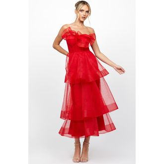 Bariano Mae Tiered Ruffle Midi at Nordstrom, Size 12