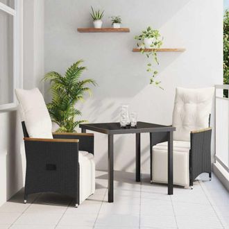 vidaXL Conjunto De Comedor De Jard&iacute;n Con Coj&iacute;n 3 Pcs Negro Polirat&aacute;n Vidaxl