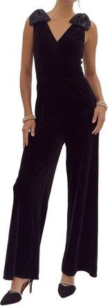 Entro Wide Leg Jumpsuit With Sequin Bow Shoulder In Black
