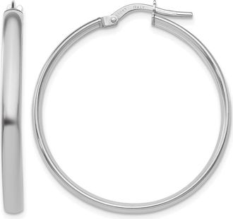 Diamond2Deal 10K White Gold Round Hoop Earrings