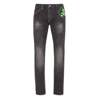 Philipp Plein Jeans, Heren, Zwart, W31, Denim, Denim Broek Super Straight Cut Skull&Bones