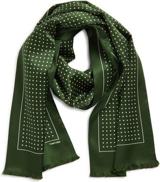 Tom Ford Polka Dot Mulberry Silk Fringe Scarf in Green Wood at Nordstrom