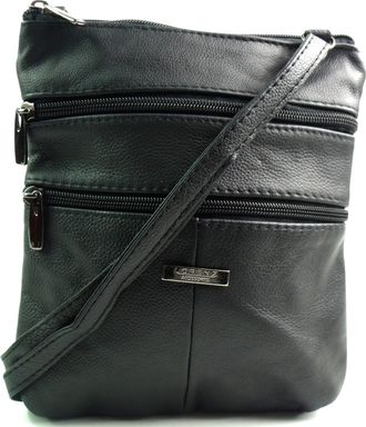 Lorenz Womens Genuine Leather CrossOver Body Shoulder Bag Handbag (Black)
