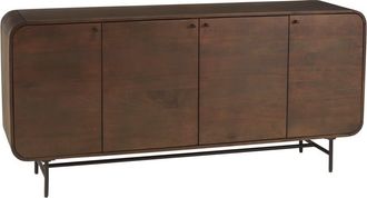 Macabane Aparador de dise&ntilde;o en madera oscura y metal negro, con 4 puertas