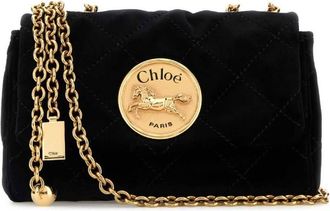 Chlo&eacute; Black Velvet Small Heritage Shoulder Bag