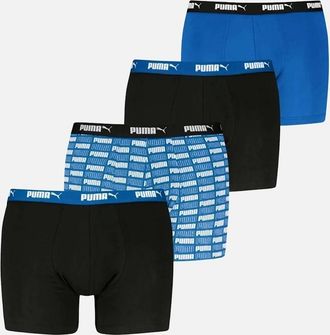 Puma Mens 4-Pack Aop Logo Print Boxer Briefs, Black/Blue - Size: 32/30/31