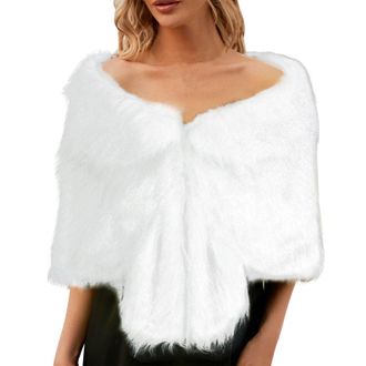 Generic Faux Fur Shawl Winter Wedding Wraps Women Bridal Stole Bridesmaids Shrug Wraps Bridal Stole 1920s Flapper Cape Fancy Dress Gatsby Custum for Winter Pa