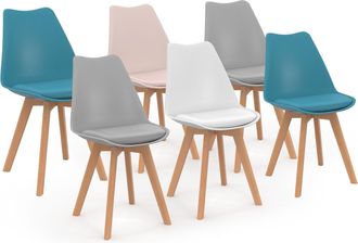 IDMarket Set Di 6 Sedie Sara In Mix Cromatico Rosa Pastello, Bianco, Grigio Chiaro X2, Blu X2